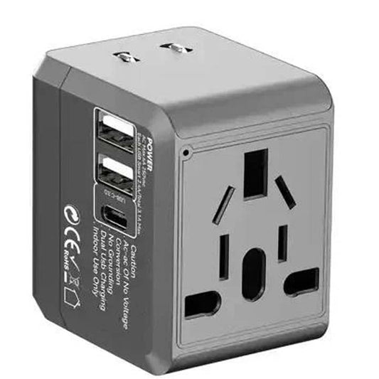 USB International Travel Adapter with Type-C to USB 3.1 Adapter – Universal Travel Adapter with Dual USB Ports, Compatible Worldwide for Smartphones, Tablets, and Laptops