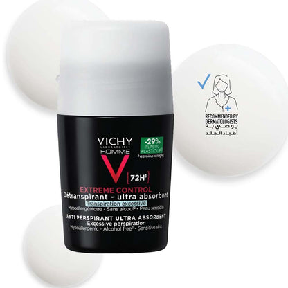 Vichy Homme 72 Hour Anti-Perspirant Deodorant. Long-lasting sweat & odor protection with a soothing effect for men. 50ml.