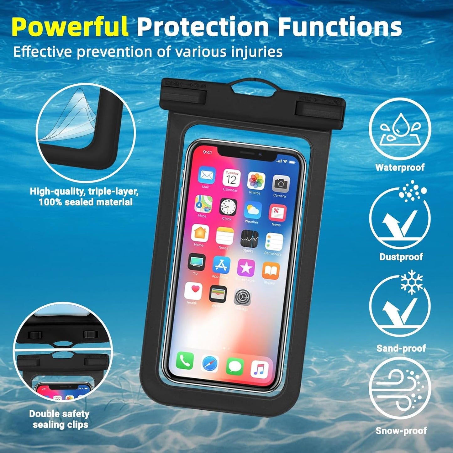 Waterproof Phone Pouch, IPX8 Waterproof Cell Phone Case for All Mobile Phones, Essential Dry Bag with Touchscreen-Friendly Design for Beach, Cruise, Swimming, and Outdoor Activities