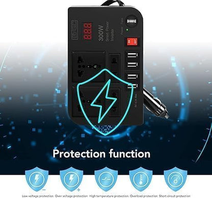 300W Car Inverter | Advanced 12V DC to AC Vehicle Transformer | Power Tablets, Laptops, and More On the Go