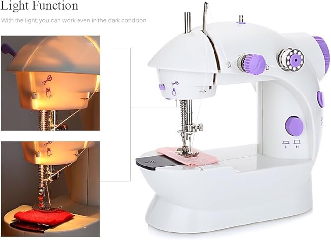 Sewing Machine for Beginners | Kids Handheld Portable Electric Mini Sewing Machine with Extension Table & Dual Speed | Crafting & Mending Machine with Lights & Foot Pedal for Household Use