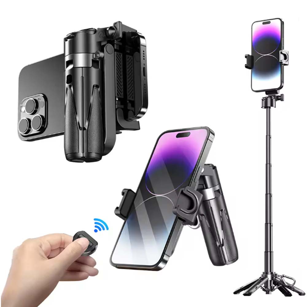 P15T Mini Selfie Stick Tripod - Extendable Phone Stand with Wireless Remote for Android & iPhone Vlogging, Portable Travel Tripod