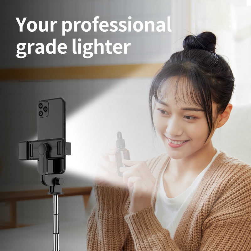 Selfie Stick Tripod with Wireless Remote & 360° Rotation, Mini Extendable Selfie Stick Stand Holder with LED Fill Light, Perfect Compitable for iPhone & Android Smartphones, Compact & Portable for Travel, Vlogging, and Live Streaming