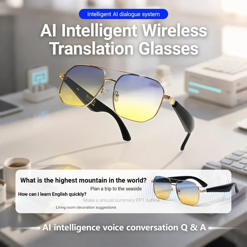 GY500 AI Sports Sunglasses - Wireless Translation, Music & Voice Control, Waterproof for Outdoor Activities
