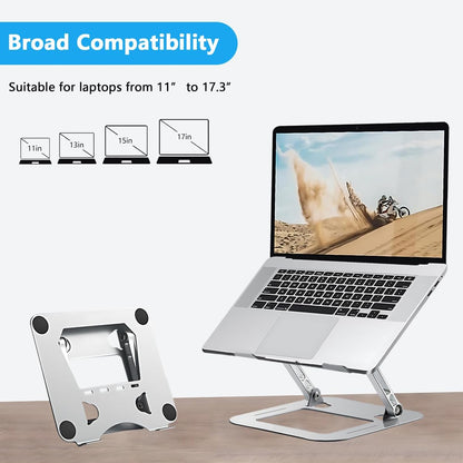 Adjustable Aluminum Laptop Stand - Ergonomic Foldable Riser for Desk, Notebook Computer Holder with Ventilation, Silver