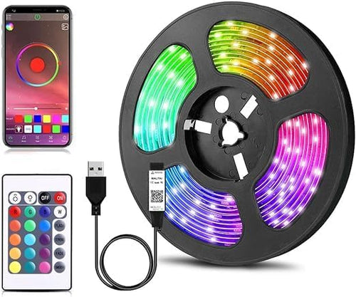 5m Bluetooth LED Strip with USB RGB TV Backlight | Smart App Controlled, Music Sync, and 24-Button Remote | Ideal for Home and TV Decoration