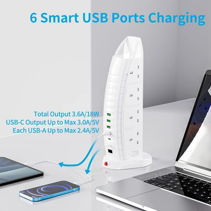 Sailboat Shape Tower Extension Lead – Featuring Type C Fast Charging Ports