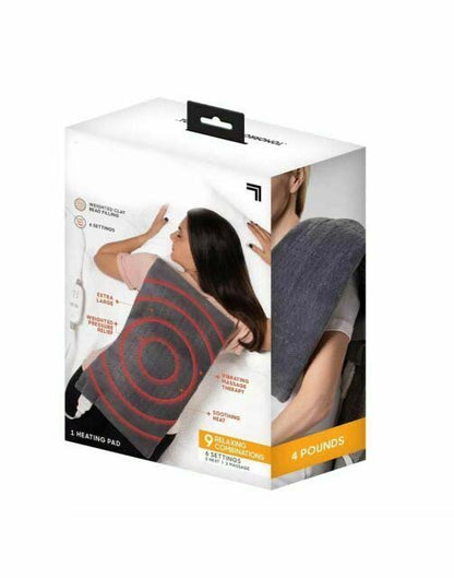 Heat Massaging Weighted Heating Pad by Sharper Image – Electric Heating Pad with Massaging Vibrations, 6 Settings