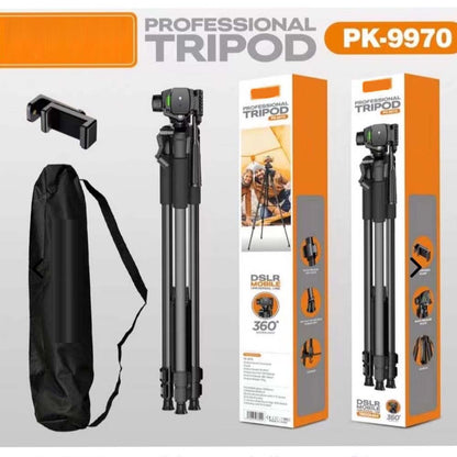 PK9970 Professional Tripod for Mobile & Camera – Durable ABS + Metal Construction, Adjustable Height, Lightweight, Compatible with Smartphones & Cameras