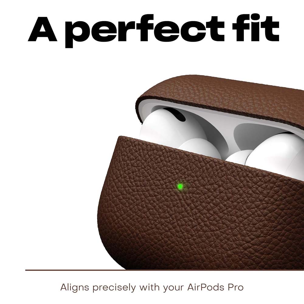 Leather Case for AirPods Pro – Handcrafted Fully-Wrapped Genuine Italian Leather with Pebble Grain Finish, Natural Brown, Premium Protection & Style