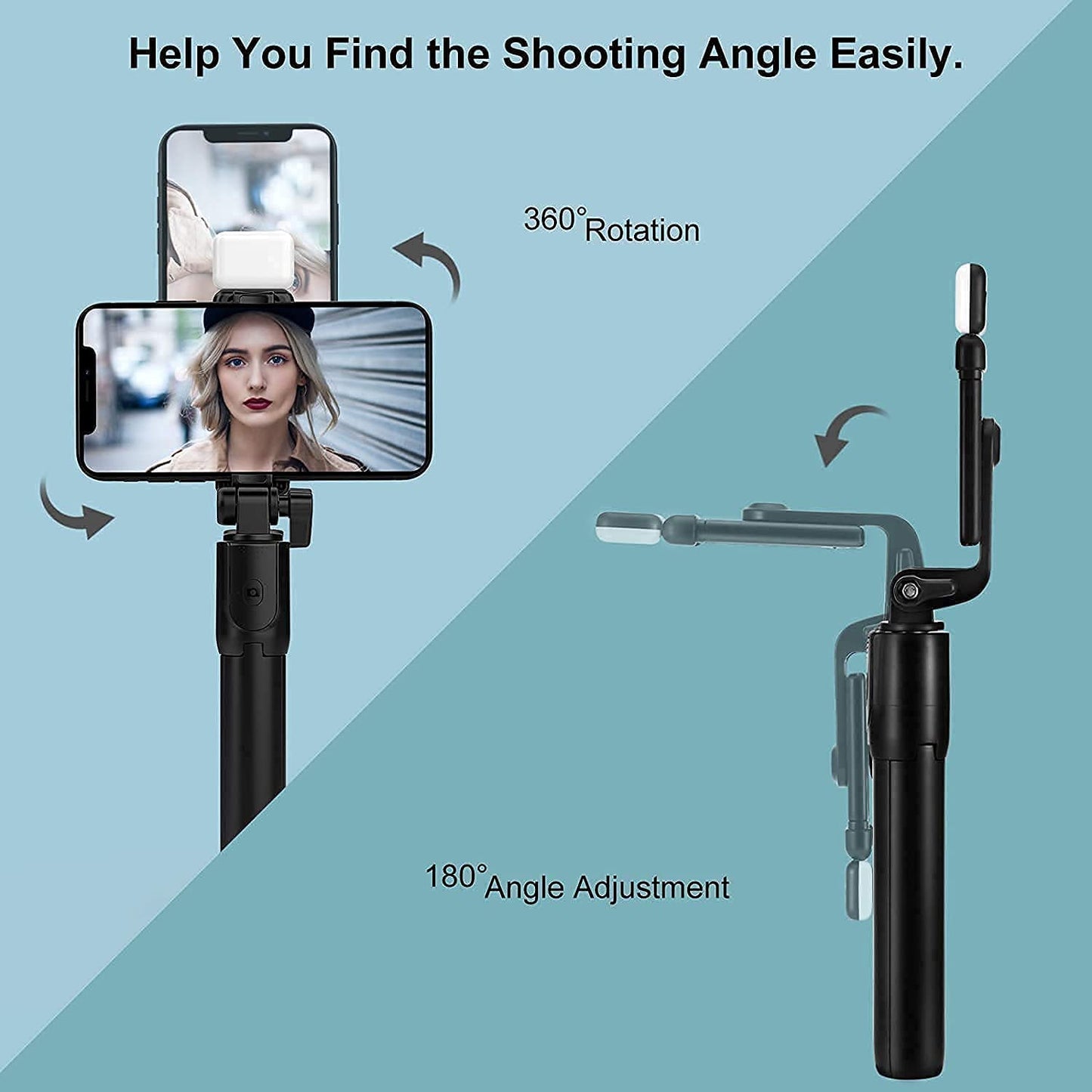 Selfie Stick, Bluetooth Extendable Selfie Stick Tripod with Led Light and Portable Tripod Stand Compatible for All iPhone and Android Smartphone