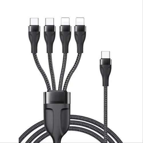 CA110 4-in-1 Type-C Data Cable – Multi-Device Charging Cable with 2 Type-C and 2 Lightning Connectors, 120cm Nylon Braided Fast Charger with Intelligent Constant Temperature Control, 20W 4A Output