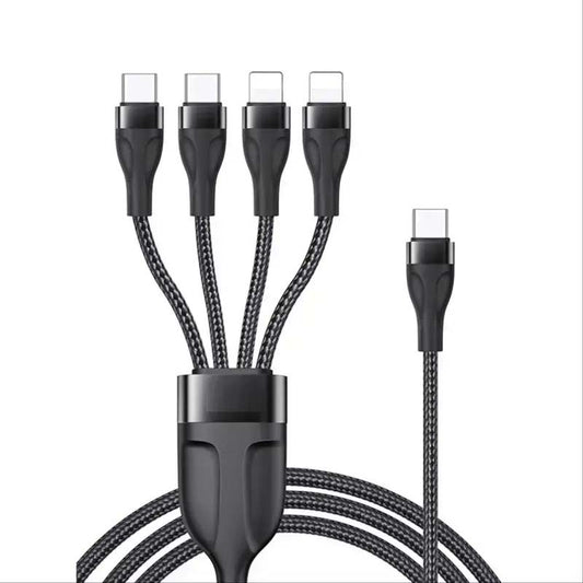 CA110 4-in-1 Type-C Data Cable – Multi-Device Charging Cable with 2 Type-C and 2 Lightning Connectors, 120cm Nylon Braided Fast Charger with Intelligent Constant Temperature Control, 20W 4A Output