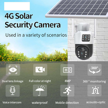 4G LTE Solar Battery Outdoor Camera | HD 4MP | Full-Color Night Vision | Sound/Light Warning | Motion Detection | IP66 Waterproof | Cloud/TF Card Storage