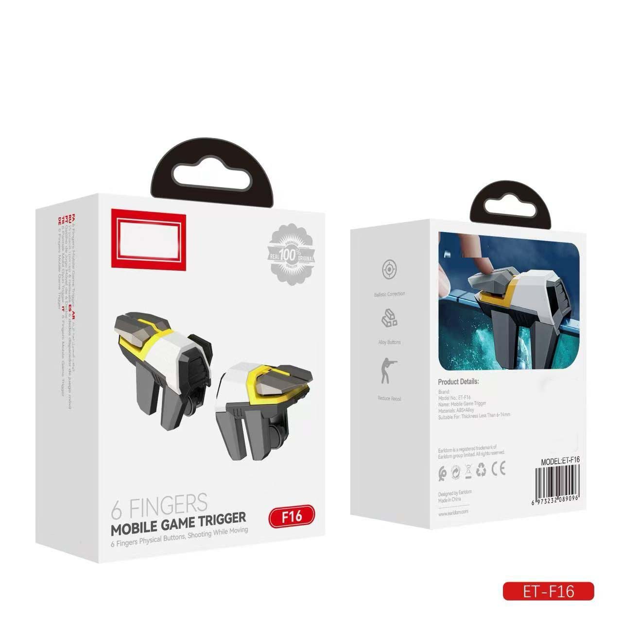 ET-F16 6-Finger Mobile Game Controller - High Precision Triggers for PUBG, Free Fire & Call of Duty on iOS/Android