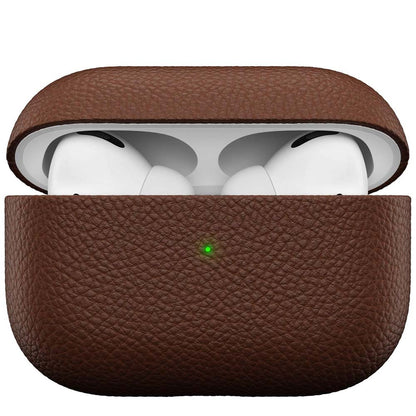 Leather Case for AirPods Pro – Handcrafted Fully-Wrapped Genuine Italian Leather with Pebble Grain Finish, Natural Brown, Premium Protection & Style