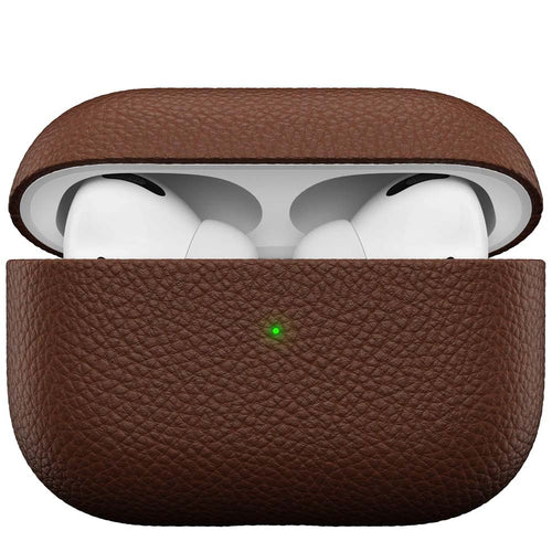 Leather Case for AirPods Pro – Handcrafted Fully-Wrapped Genuine Italian Leather with Pebble Grain Finish, Natural Brown, Premium Protection & Style