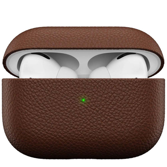 Leather Case for AirPods Pro – Handcrafted Fully-Wrapped Genuine Italian Leather with Pebble Grain Finish, Natural Brown, Premium Protection & Style