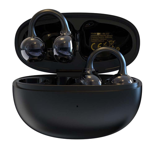 U-20 Open Ear Ring Headphones - Bluetooth 5.4 Clip-On OWS Earphones, 30H Battery, Noise-Cancelling, 4.9g Lightweight (Black)
