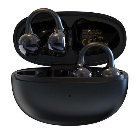 U-20 Open Ear Ring Headphones - Bluetooth 5.4 Clip-On OWS Earphones, 30H Battery, Noise-Cancelling, 4.9g Lightweight (Black)
