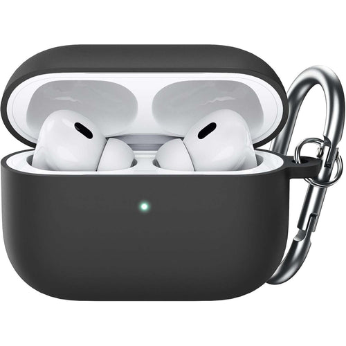 Silicone Case for AirPods Pro 2nd/1st Gen. Shockproof cover with keychain, hard PC interior & visible LED. 2023-2019 models.