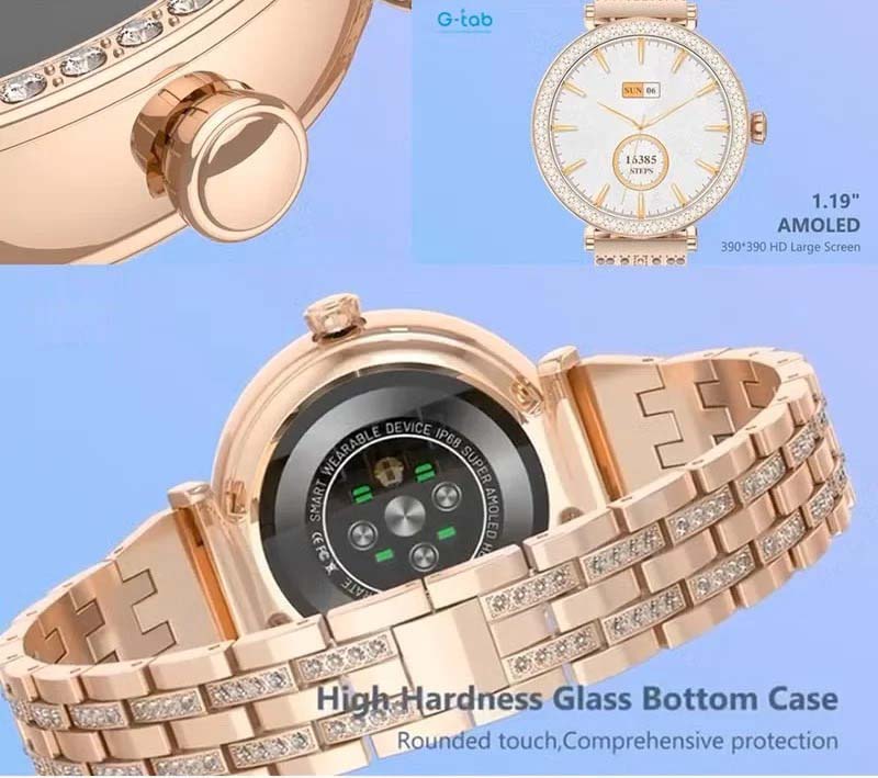 GT10 Diamond Smartwatch | 1.2" AMOLED Display | Heart Rate, Sleep, and Menstrual Tracking | Compatible with Android & iOS | Elegant, High-Performance Smartwatch for Women
