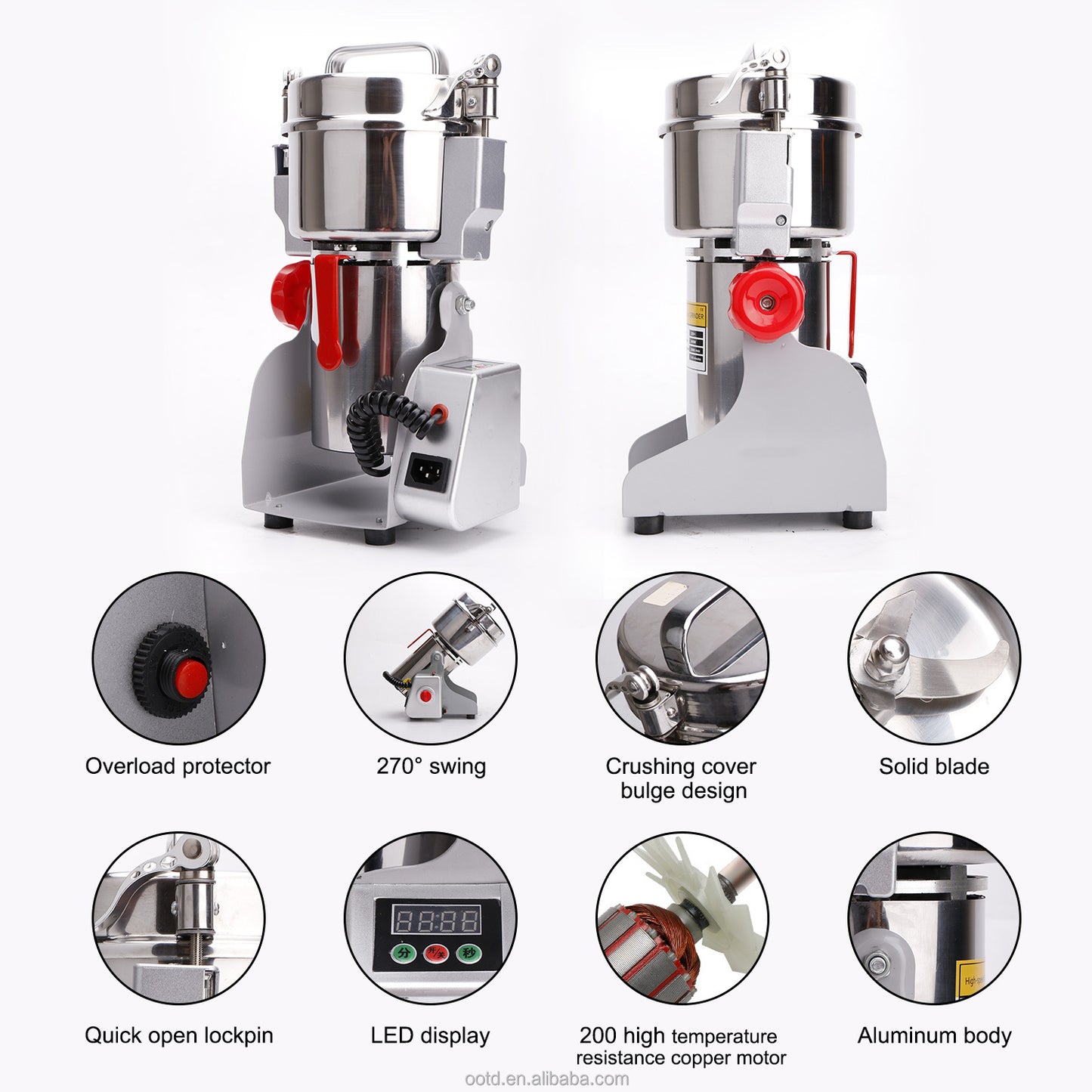 800g Food Grinder - Herb, Pepper, Flour & Rice Mill Machine for Home, Compact & Efficient Multi-Purpose Grinder