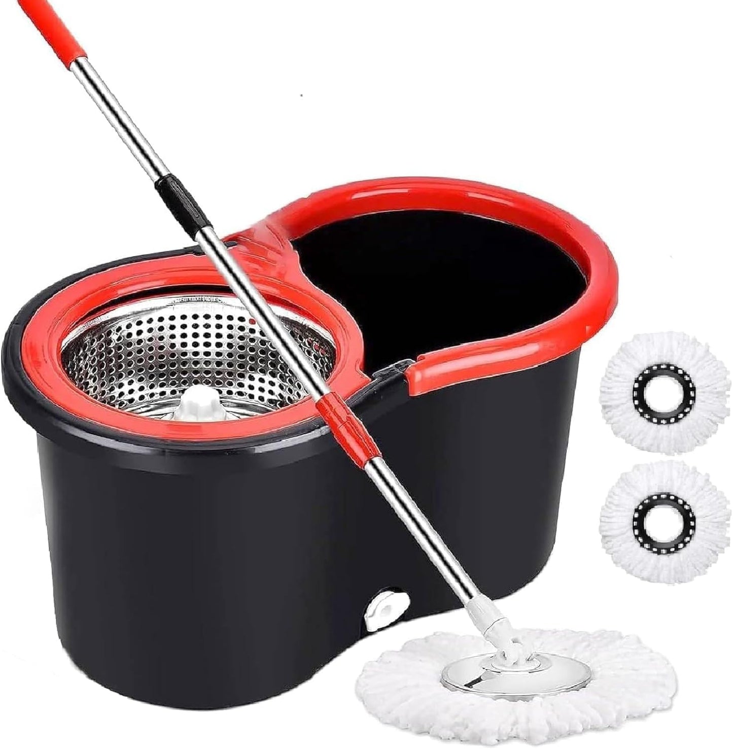 Easy Spin Mop and Bucket Set with 360° Rotation | Stainless Steel Handle & Wring Dryer Basket | Includes 2 Microfiber Mop Heads for Floor Cleaning | Ideal for Hardwood, Ceramic Tile, Marble, Laminate, and Glass