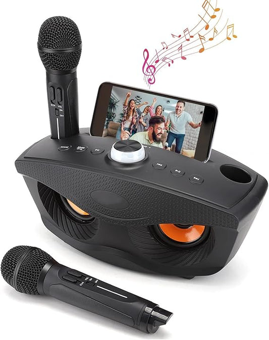 Wireless Bluetooth Speaker with 2-Piece Microphone Set | Portable Karaoke System for Home, Parties, and Events (Black)