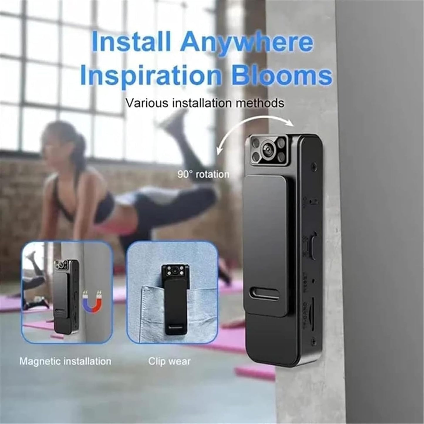 HD 1080p Noise Reduction Body Camera | Portable Body Worn Camera with Night Vision, WiFi, Audio/Video Recording, Back Clip, 180° Adjustable Angle