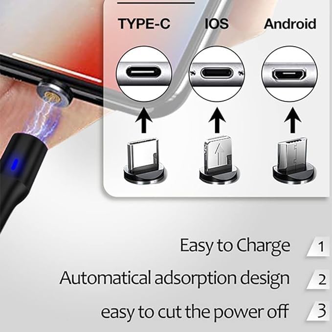 3-in-1 Magnetic Charging Cable | 3A Fast Charge | Compatible with Micro USB, Type C, and All iProduct Devices