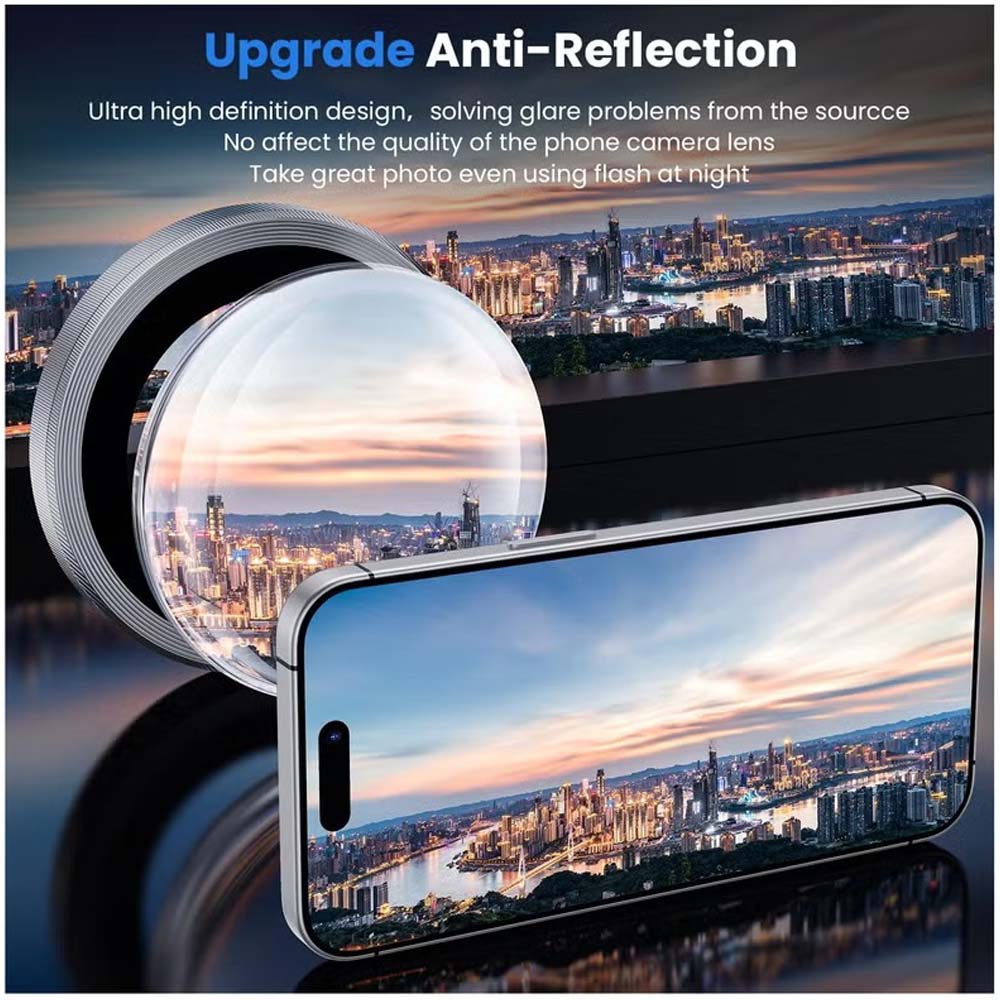 iPhone 14 Pro Max/15 Pro Camera Lens Protector - 3-Pack 9H Tempered Glass with Alloy Ring (Silver Titanium)
