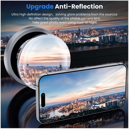 iPhone 14 Pro Max/15 Pro Camera Lens Protector - 3-Pack 9H Tempered Glass with Alloy Ring (Silver Titanium)