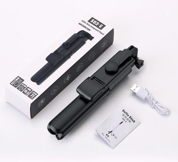 Selfie Stick Tripod with Wireless Remote & 360° Rotation, Mini Extendable Selfie Stick Stand Holder with LED Fill Light, Perfect Compitable for iPhone & Android Smartphones, Compact & Portable for Travel, Vlogging, and Live Streaming