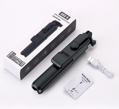 Selfie Stick Tripod with Wireless Remote & 360° Rotation, Mini Extendable Selfie Stick Stand Holder with LED Fill Light, Perfect Compitable for iPhone & Android Smartphones, Compact & Portable for Travel, Vlogging, and Live Streaming