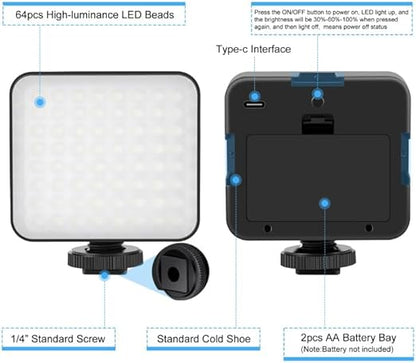 4-in-1 Vlogging Live Broadcast LED Selfie Fill Light Kit – Smartphone Video Rig with Microphone, Tripod Mount, and Cold Shoe Tripod Head - Blue