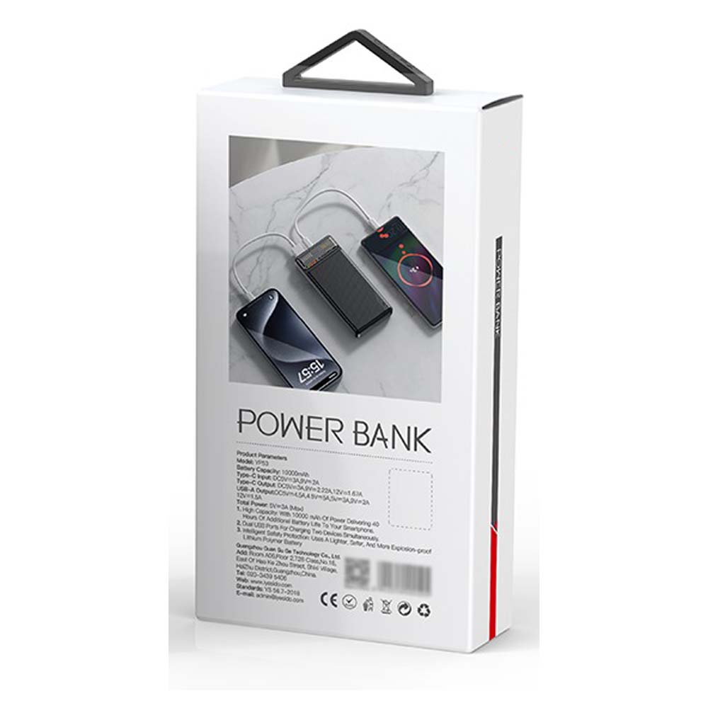 YP57 Fast Charging Power Bank – 10000mAh with 15W + USB 22.5W, Transparent Window Battery Display