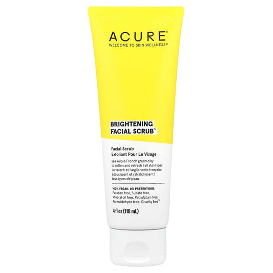 Acure Brightening Facial Scrub - Exfoliating Face Wash with Sea Kelp & French Green Clay, Gentle Daily Scrub for Radiant Skin