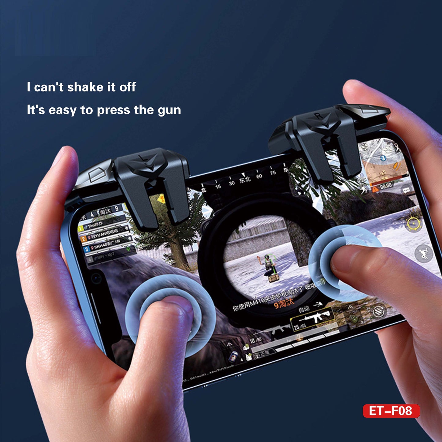 ET-F08 Mobile Game Trigger Controller - Clip-on Fire Buttons & Joystick for iOS/Android Gaming, No Bluetooth Needed